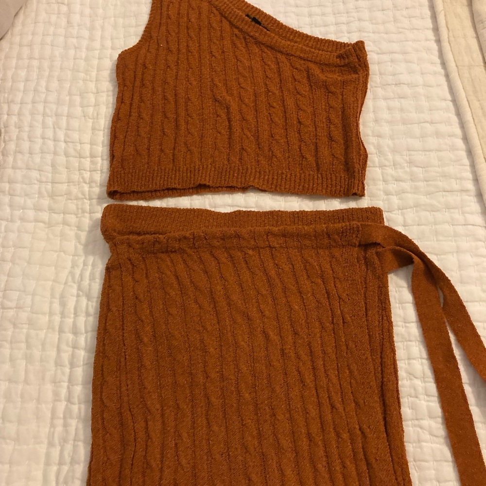 Two piece sweater top and skirt set